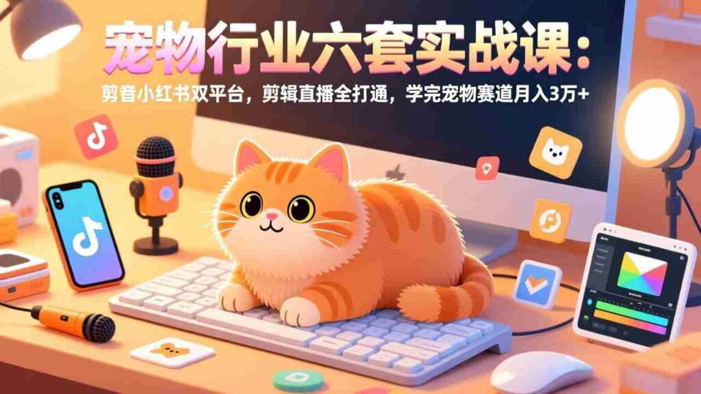 （17410期）宠物行业六套实战课：抖音小红书双平台，剪辑直播全打通，学完宠物赛道月入3万+