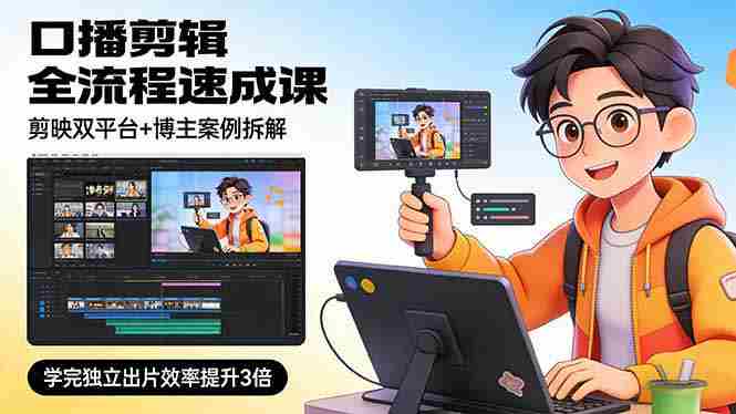 （17420期）口播剪辑全流程速成课，剪映双平台+博主案例拆解，学完独立出片效率提升3倍