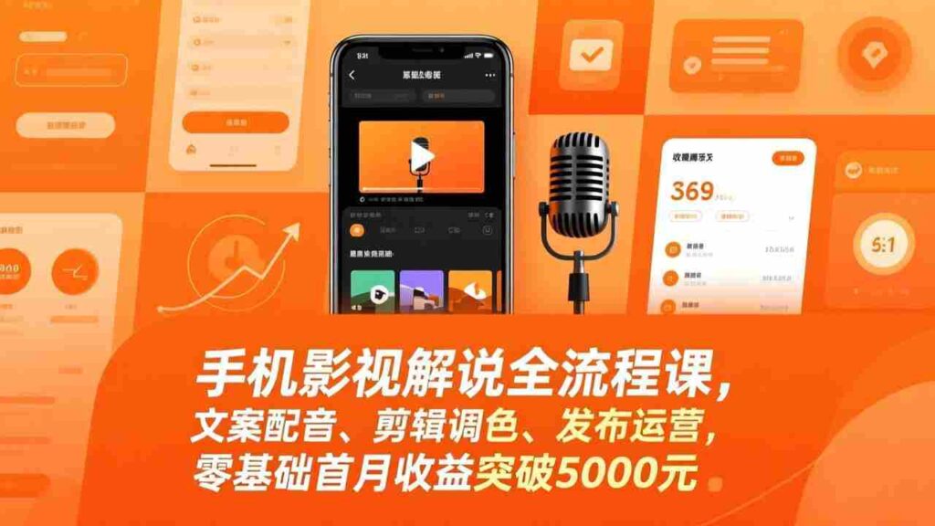 （17391期）手机影视解说全流程课，文案配音、剪辑调色、发布运营，零基础首月收益突破5000元