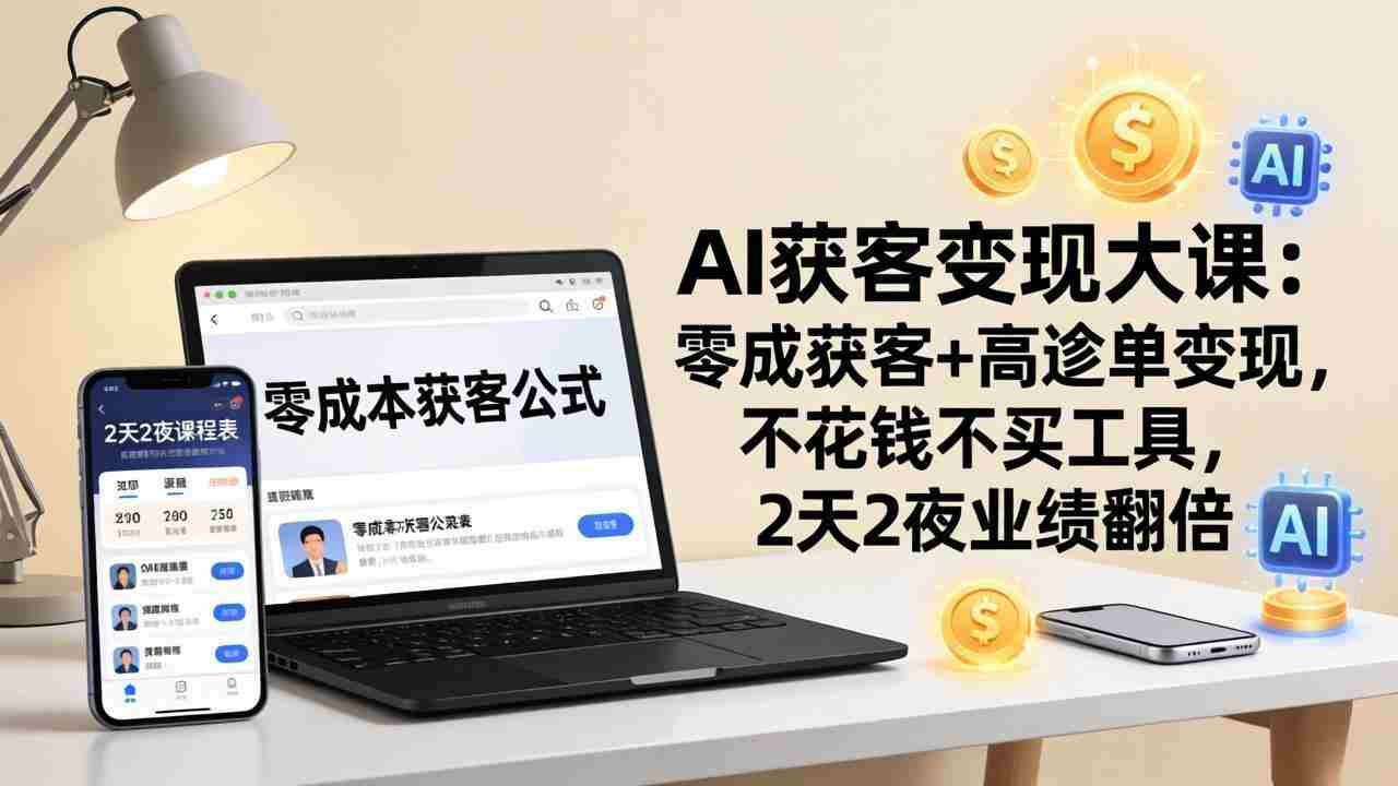 （17735期）AI获客变现大课：零成本获客+高客单变现，不花钱不买工具，2天2夜业绩翻倍
