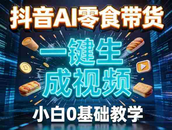 抖音AI零食带货，一键生成视频，小白0基础教学