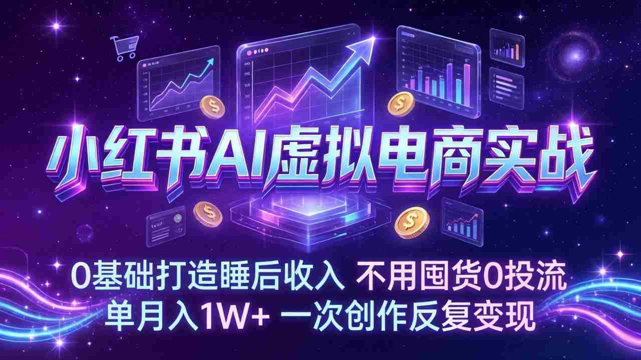 （17607期）小红书AI虚拟电商实战：0基础打造睡后收入，不用囤货0投流，单月入1W+，一次创作反复变现