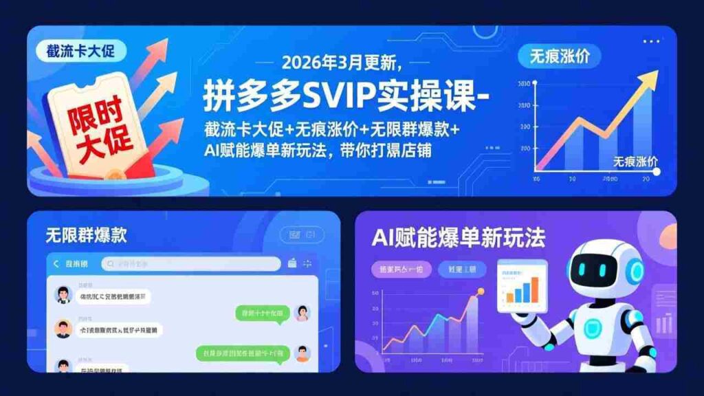 （17589期）拼多多SVIP实操课-26年3月，截流卡大促+无痕涨价+无限群爆款+AI赋能爆单新玩法，带你打爆店铺