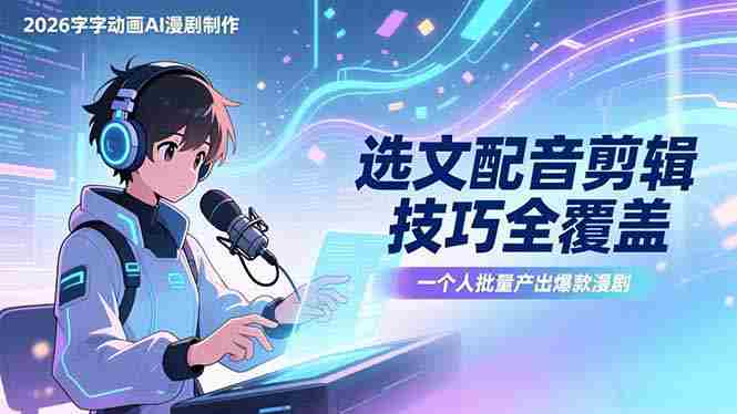 （17477期）2026字字动画AI漫剧制作-1期，选文配音剪辑技巧全覆盖，一个人就能批量产出爆款漫剧