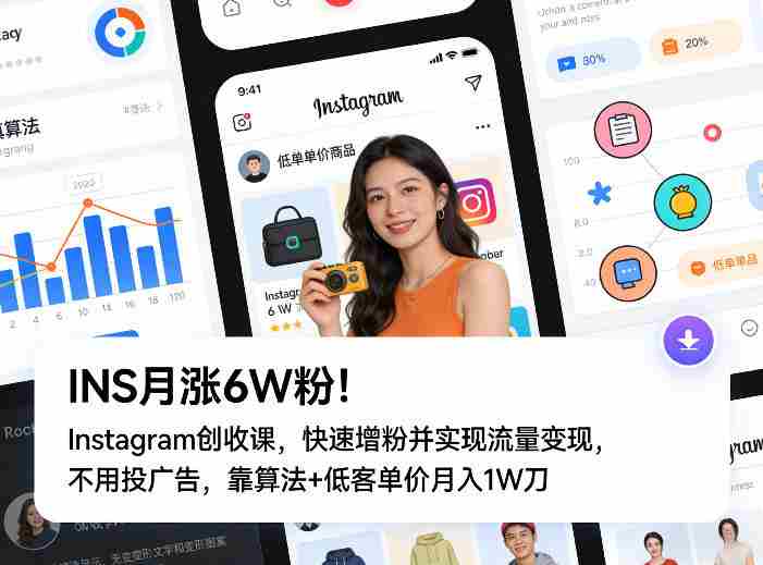 INS月涨6W粉！Instagram创收课，快速增粉并实现流量变现，不用用投广告，靠算法+低客单价月入1W刀