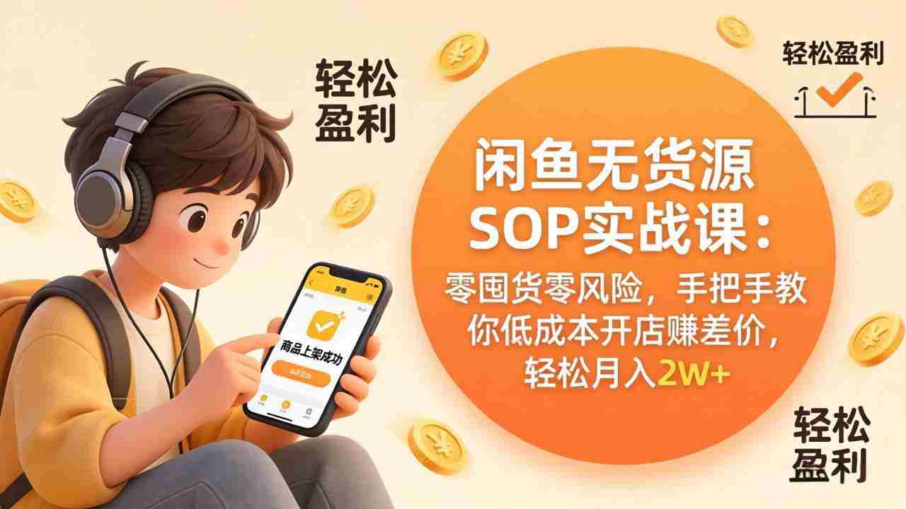 （17838期）闲鱼无货源SOP实战课：零囤货零风险，手把手教你低成本开店赚差价，轻松月入2w+