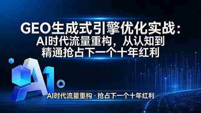 （17708期）GEO 生成式引擎优化实战：AI时代流量重构，从认知到精通抢占下一个十年红利