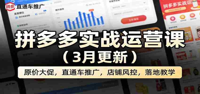 拼多多实战运营课（3月更新）：原价大促，直通车推广，店铺风控，落地教学