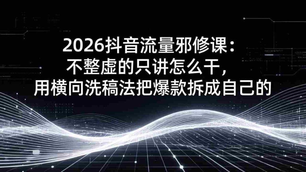 （17725期）2026抖音流量邪修课：不整虚的只讲怎么干，用横向洗稿法把爆款拆成自己的
