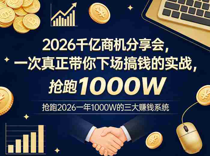 2026千亿商机分享会，一次真正带你下场搞钱的实战，抢跑2026一年1000W的三大賺钱系统