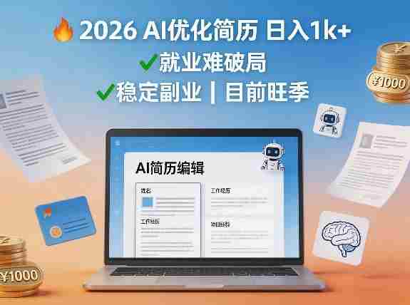 2026用AI优化简历日入1k+就业难，目前旺季，稳定副业