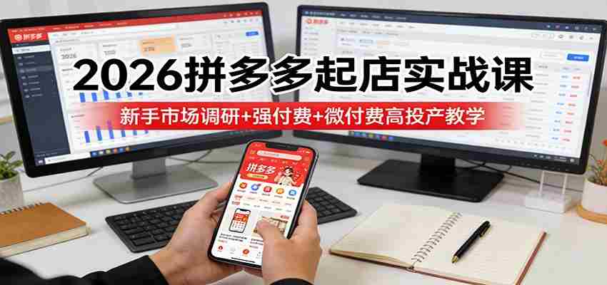 2026拼多多起店实战课：新手市场调研+强付费+微付费高投产教学