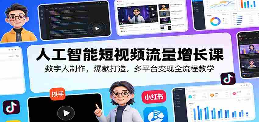 人工智能短视频流量增长课：数字人制作，爆款打造，多平台变现全流程教学