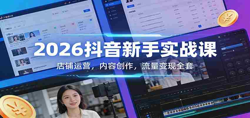 2026抖音新手实战课：店铺运营，内容创作，流量变现全套