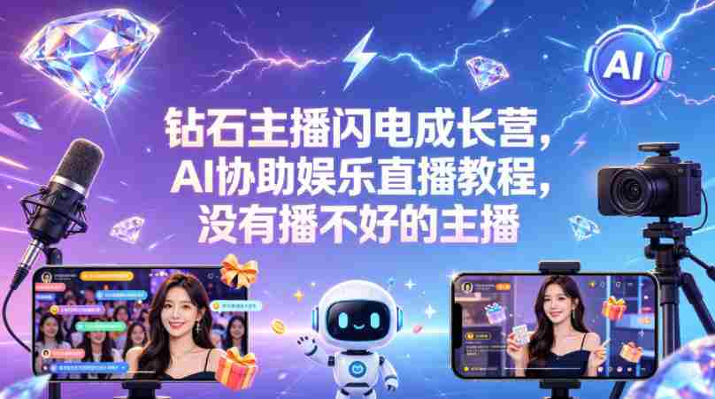 钻石主播闪电成长营，Al协助娱乐直播教程，没有播不好的主播