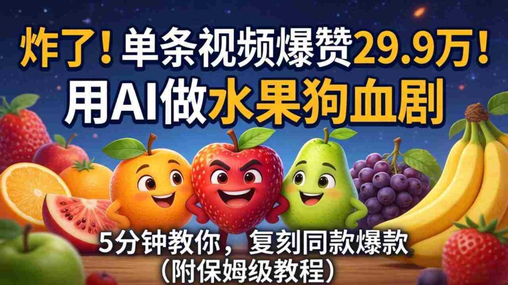 （18206期）炸了！单条视频爆赞 29.9 万！用 AI 做水果狗血剧，5 分钟教你，复刻同款爆款（附保姆级教程）