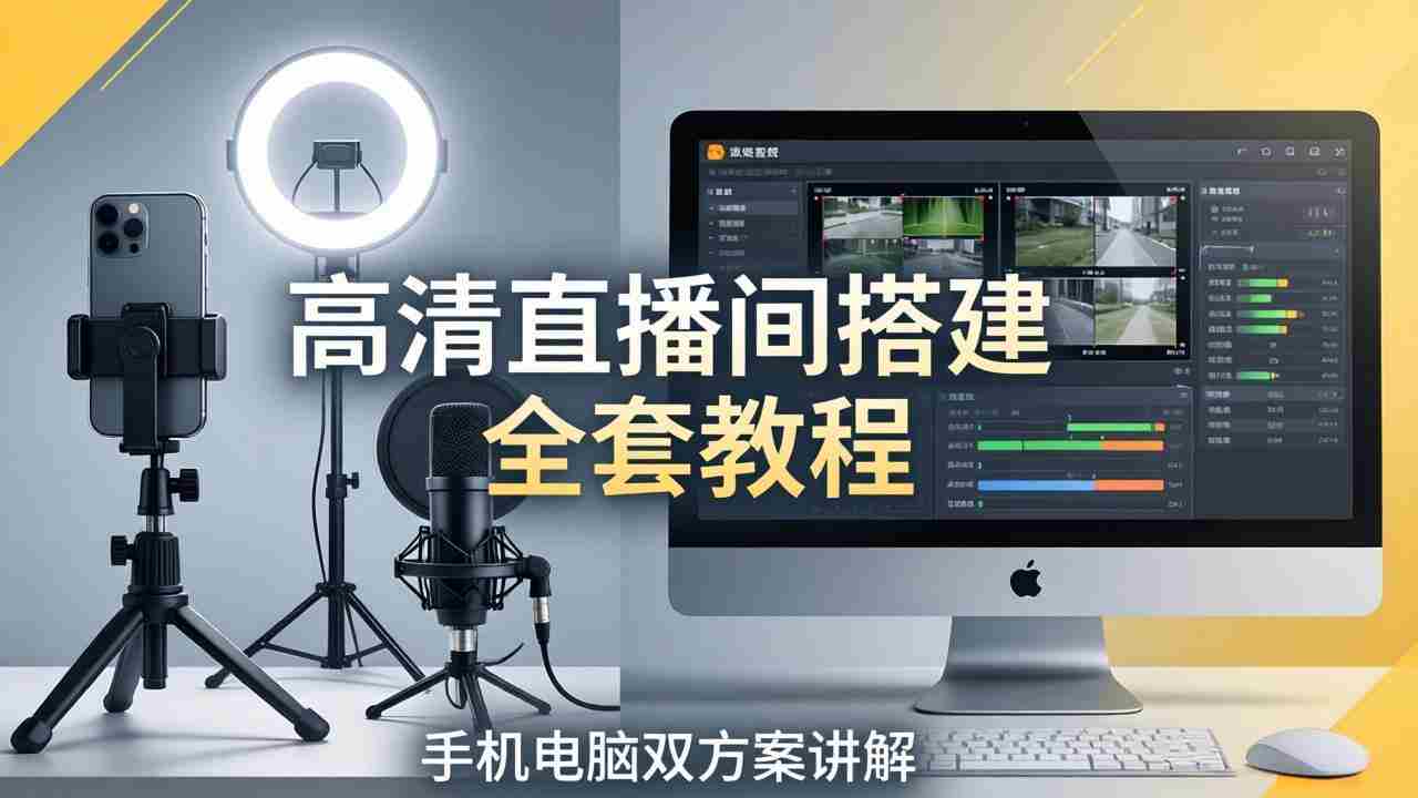 （18104期）高清直播间搭建全套教程，手机电脑双方案讲解，设备选型调试多机位实操教学