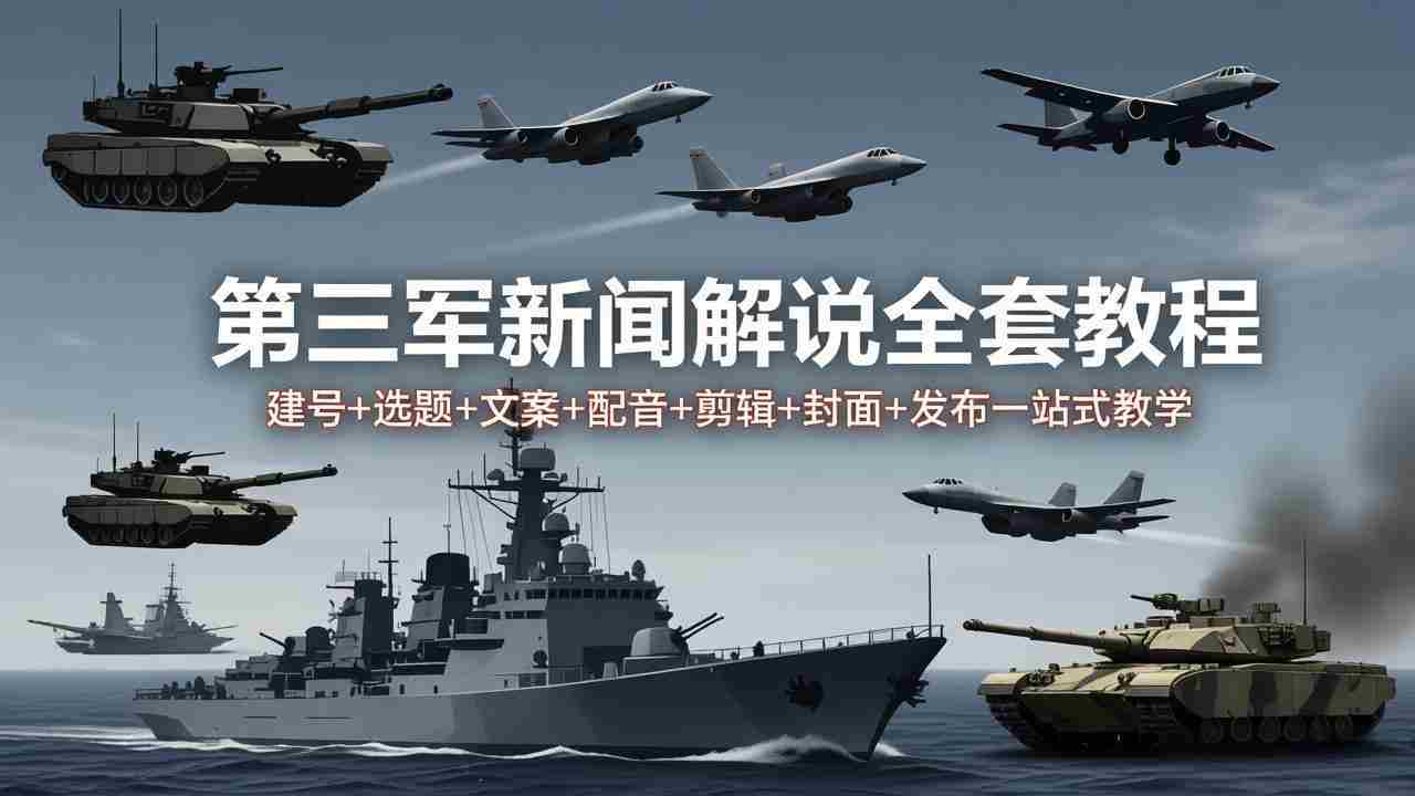 （18081期）第三军迷新闻解说全套教程：建号+选题+文案+配音+剪辑+封面+发布一站式教学