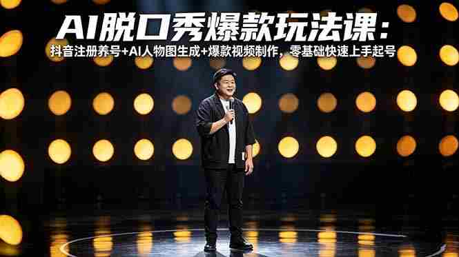 （18012期）AI脱口秀爆款玩法课：抖音注册养号+AI人物图生成+爆款视频制作，零基础快速上手起号