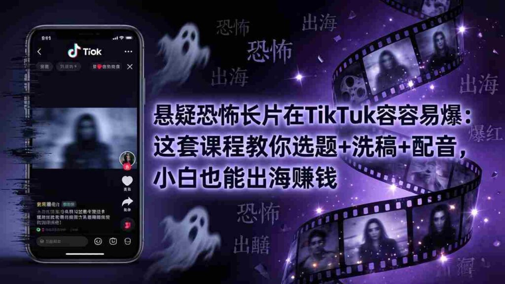 （18220期）悬疑恐怖长片在TikTok最容易爆：这套课程教你选题+洗稿+配音，小白也能出海赚钱