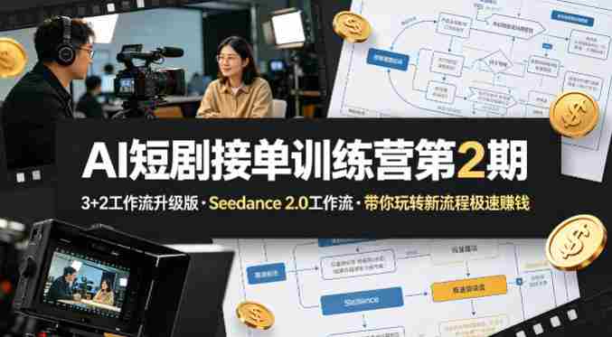 AI短剧接单训练营第2期,3+2工作流升级版,Seedance 2.0工作流,带你玩转新流程极速賺钱-中创网,冒泡网,福缘网创业项目大全-创安网