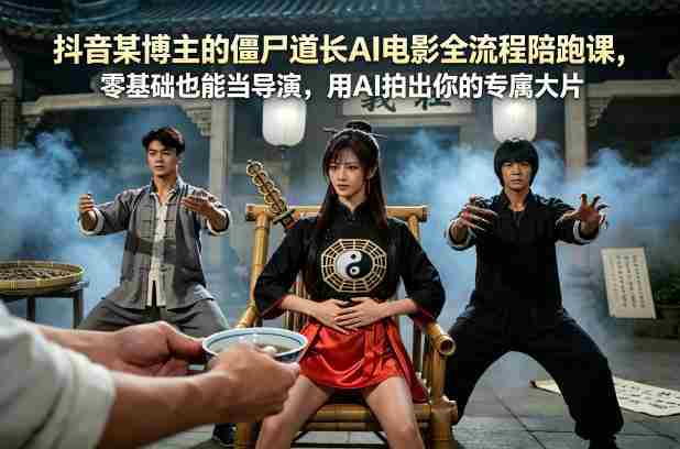 抖音某博主的僵尸道长AI电影全流程陪跑课，零基础也能当导演，用AI拍出你的专属大片