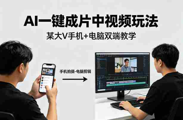 AI一键成片中视频玩法，某大V中视频教学（手机+电脑）