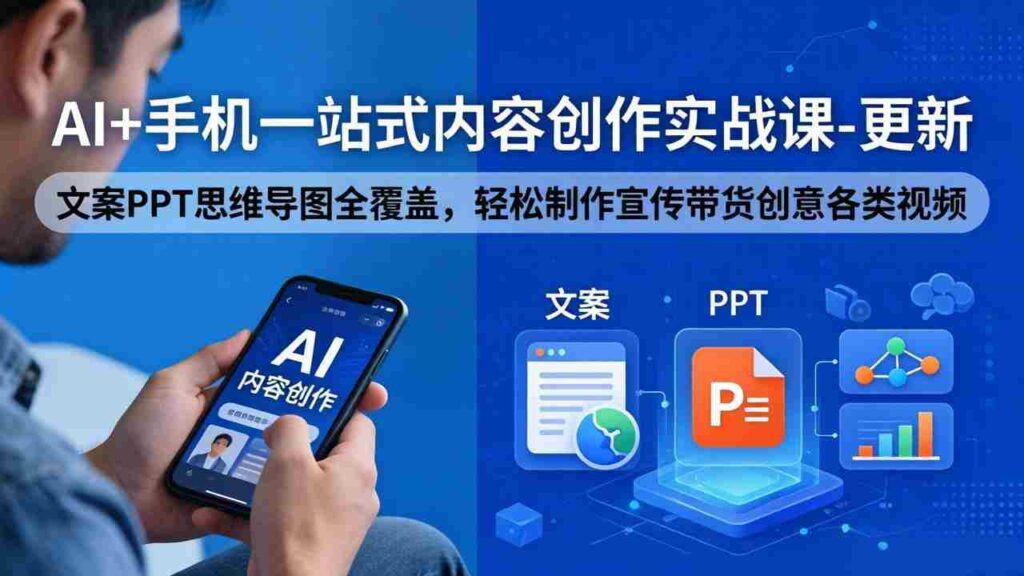 （18204期）AI+手机一站式内容创作实战课-更新，文案PPT思维导图全覆盖，轻松制作宣传带货创意各类视频