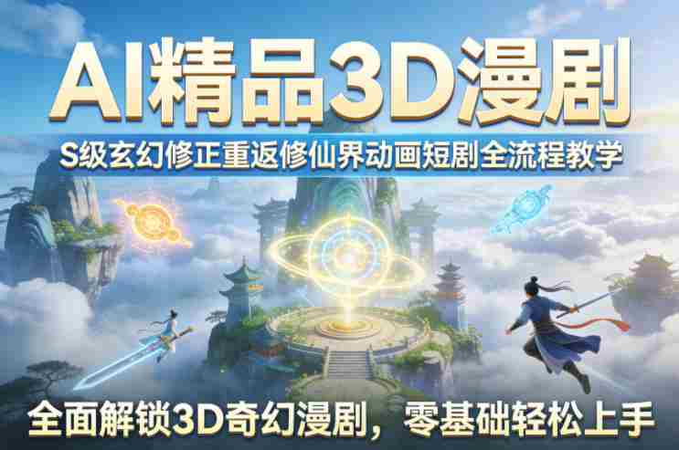 AI精品3D漫剧S级玄幻修正重返修仙界动画短剧全流程教学，全面解锁3D奇幻漫剧，零基础轻松上手