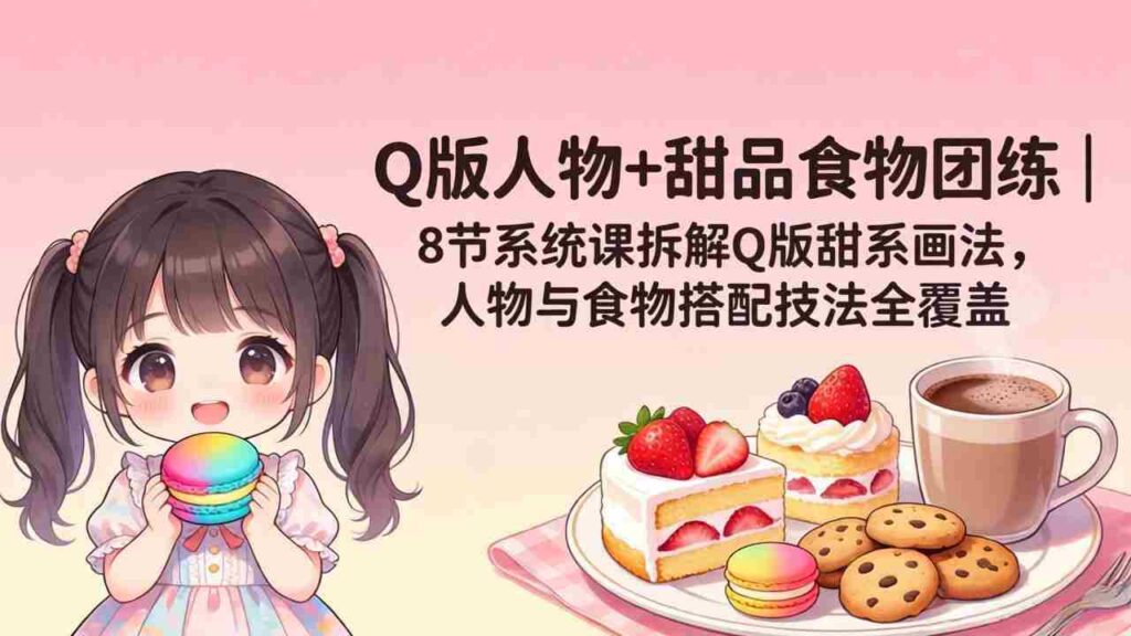 （18037期）Q版人物+甜品食物团练｜8节系统课拆解Q版甜系画法，人物与食物搭配技法全覆盖