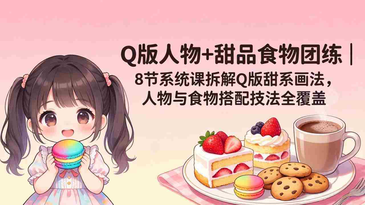 （18037期）Q版人物+甜品食物团练｜8节系统课拆解Q版甜系画法，人物与食物搭配技法全覆盖