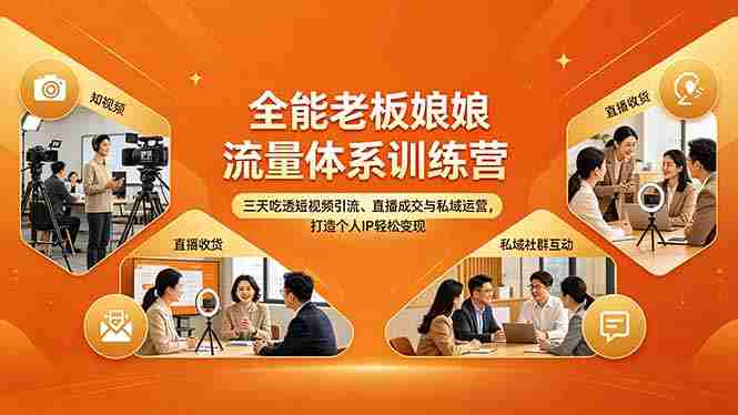 （18187期）全能老板娘流量体系训练营，三天吃透短视频引流、直播成交与私域运营，打造个人IP轻松变现