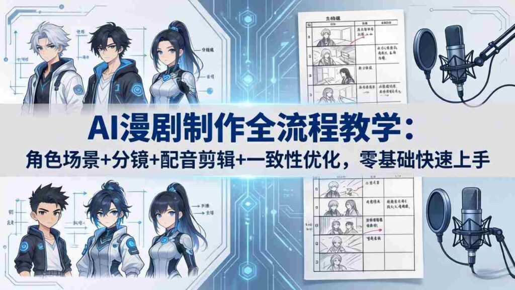 （18090期）AI漫剧制作全流程教学：角色场景+分镜+配音剪辑+一致性优化，零基础快速上手