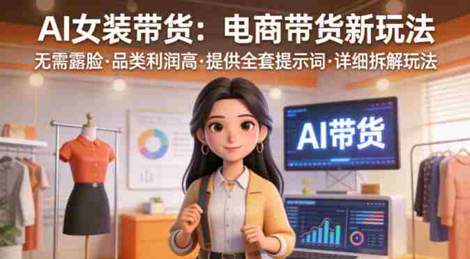 AI女装带货，电商带货新玩法，无需露脸，品类利润高，提供全套提示词，详细拆解玩法