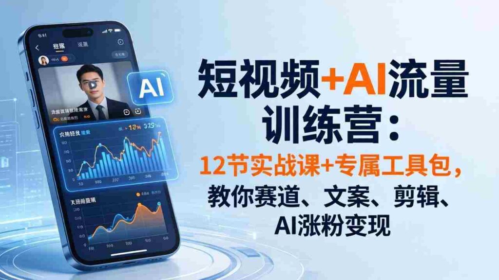 （18078期）短视频+AI流量训练营：12节实战课+专属工具包，教你赛道、文案、剪辑、AI涨粉变现