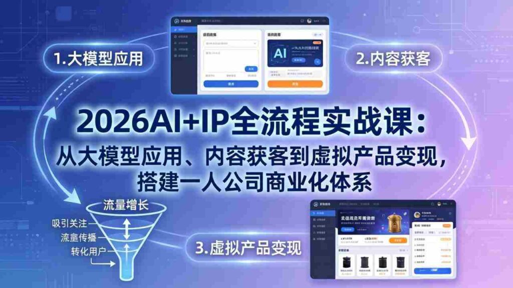 （17863期）2026AI+IP全流程实战课：从大模型应用、内容获客到虚拟产品变现，搭建一人公司商业化体系