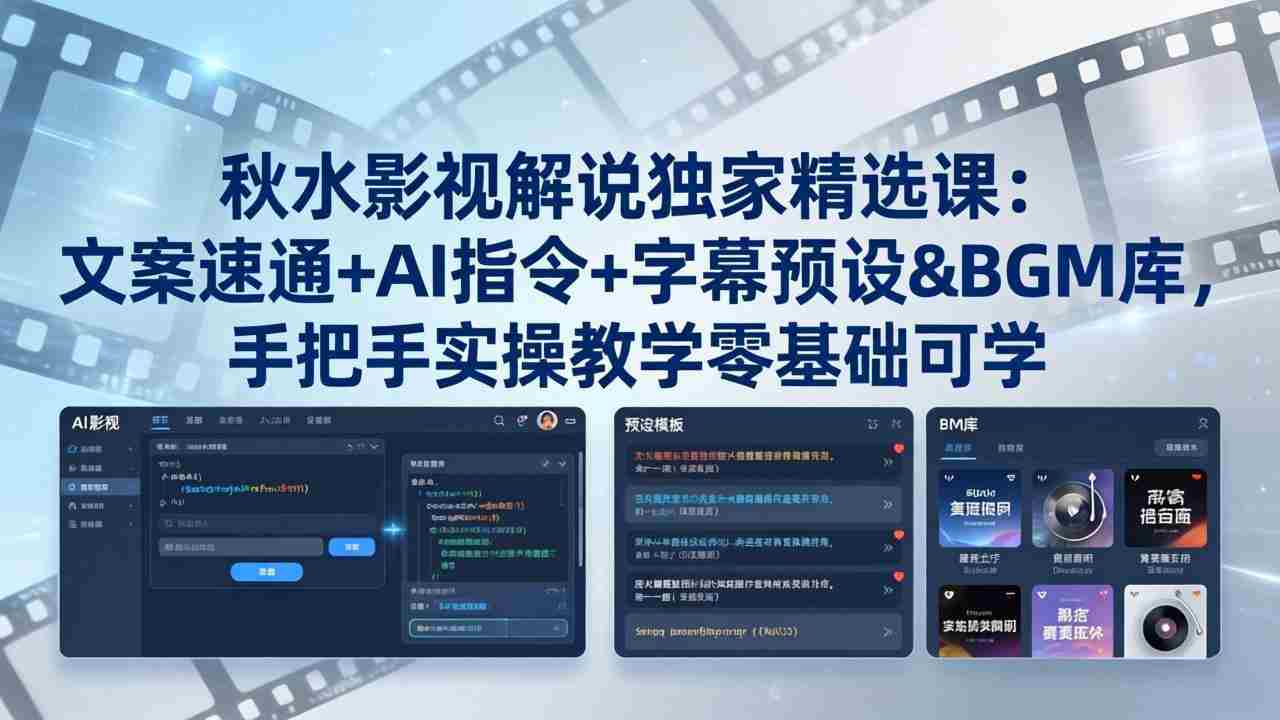 （18080期）秋水影视解说独家精选课：文案速通+AI指令+字幕预设+BGM库，手把手实操教学零基础可学