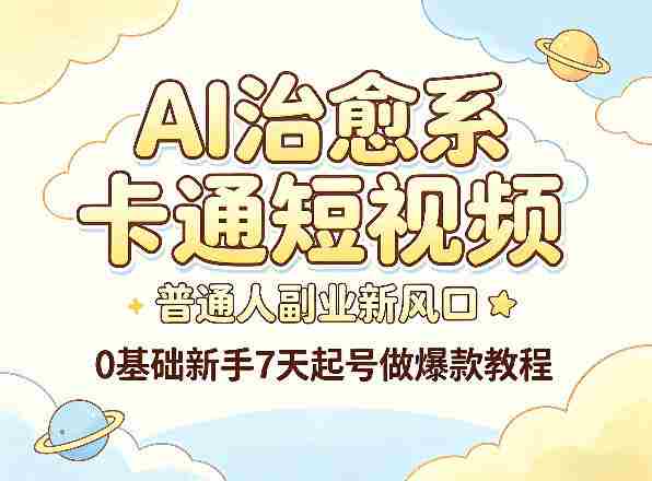 AI治愈系卡通短视频，普通人副业新风口，0基础新手7天起号做爆款教程