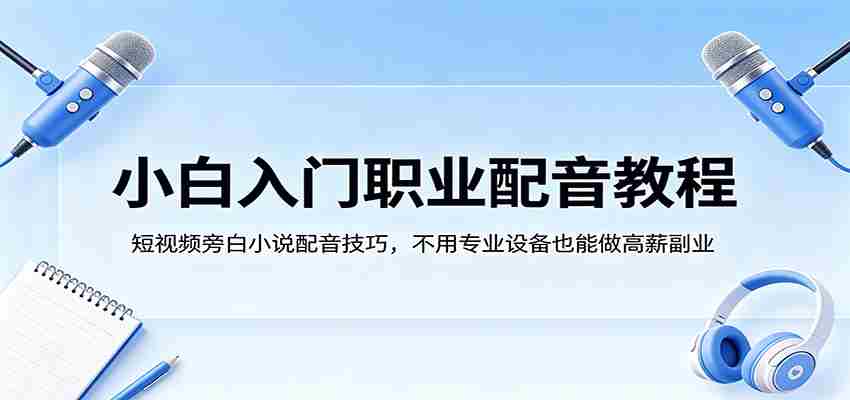 小白入门职业配音教程，短视频旁白小说配音技巧，不用专业设备也能做高薪副业