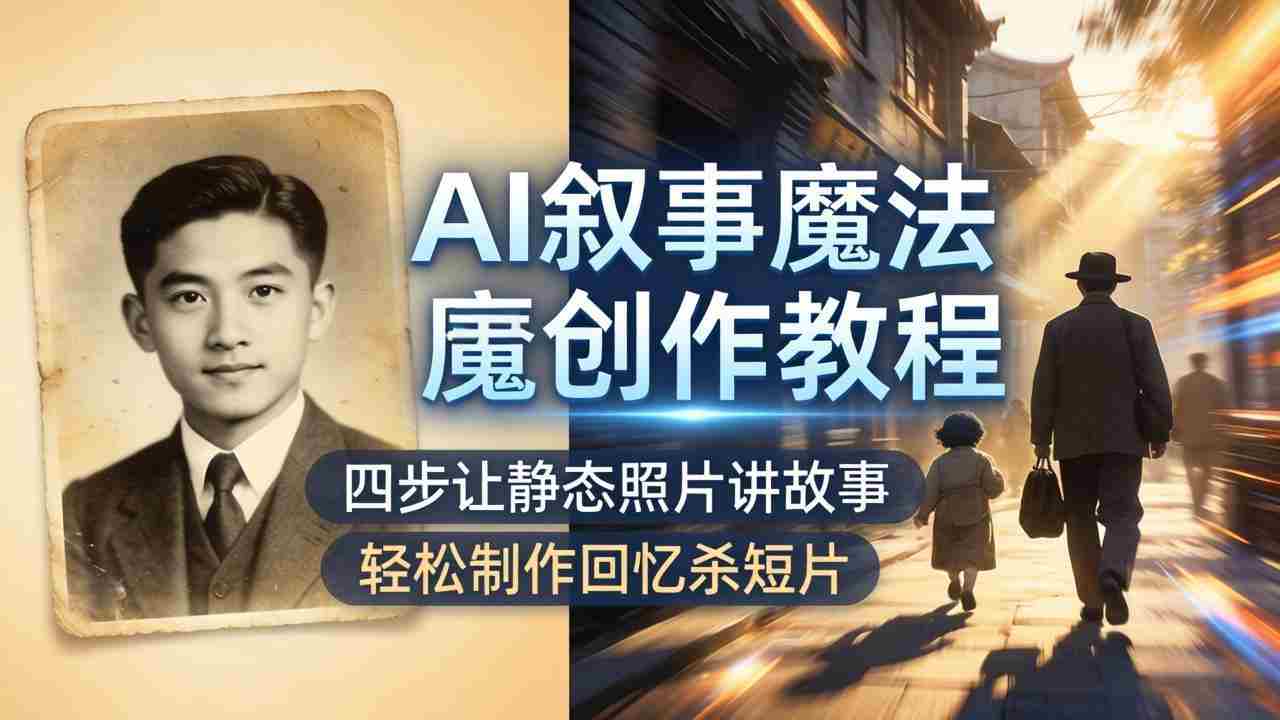 （18208期）AI叙事魔法创作教程，四步让静态照片讲故事，老照片修复加动态特效，轻松制作回忆杀短片