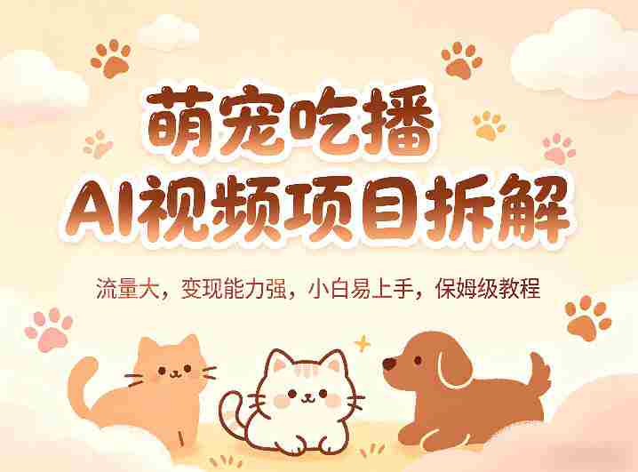 萌宠吃播AI视频项目拆解，流量大，变现能力强，小白易上手，保姆级教程