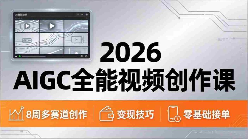 （18215期）2026AIGC全能视频创作课，8周吃透多赛道创作+变现，零基础也能高效出片接单