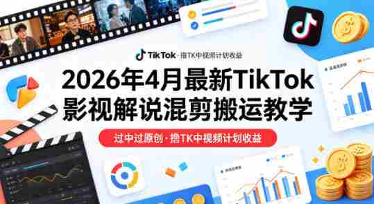 26年4月最新TikTok影视解说混剪搬运教学，过中过原创，撸TK中视频计划收益