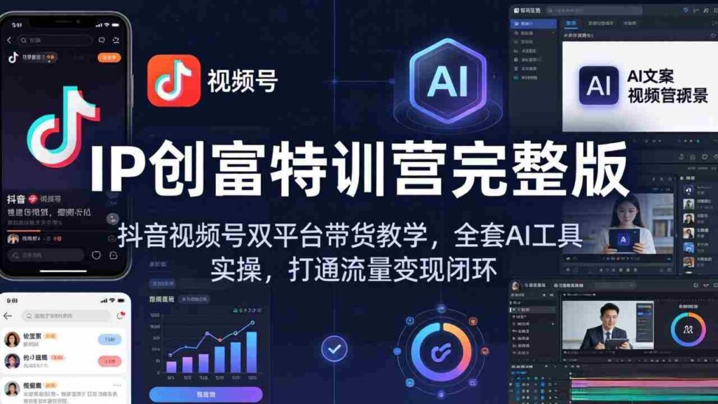 （18114期） IP创富特训营完整版：抖音视频号双平台带货教学，全套AI工具实操，打通流量变现闭环