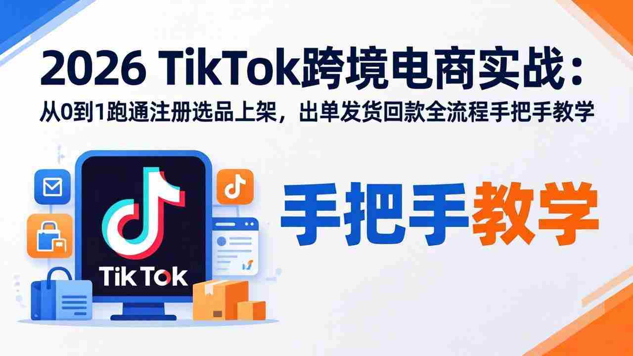 （17850期）2026TikTok跨境电商实战：从0到1跑通注册选品上架，出单发货回款全流程手把手教学