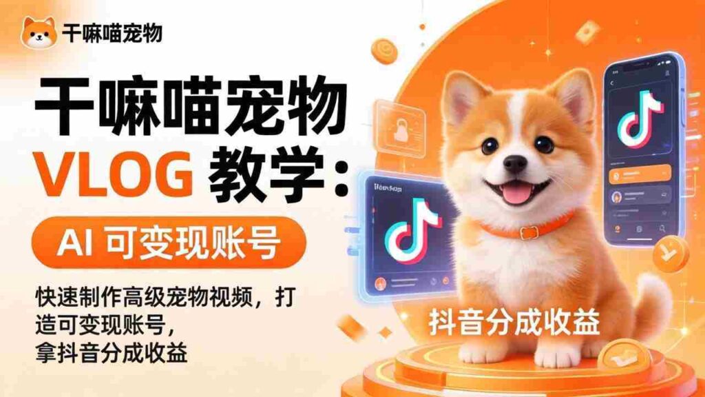 （17888期）干嘛喵宠物 VLOG 教学：AI 快速制作高级宠物视频，打造可变现账号，拿抖音分成收益