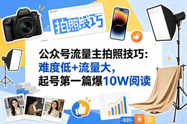 公众号流量主之拍照技巧赛道，难度低+流量大，起号第一篇就爆了10w阅读