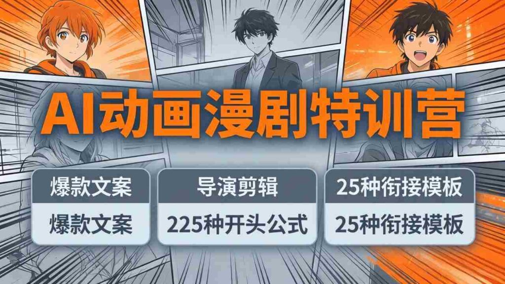 （17917期）AI动画漫剧特训营：爆款文案+导演剪辑：225种开头公式+25种衔接模板，两小时剪电影级大片