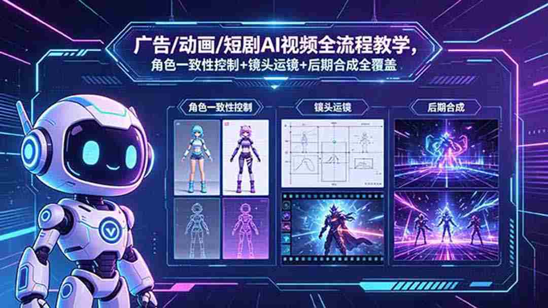 （18455期）广告/动画/短剧AI视频全流程教学，角色一致性控制+镜头运镜+后期合成全覆盖