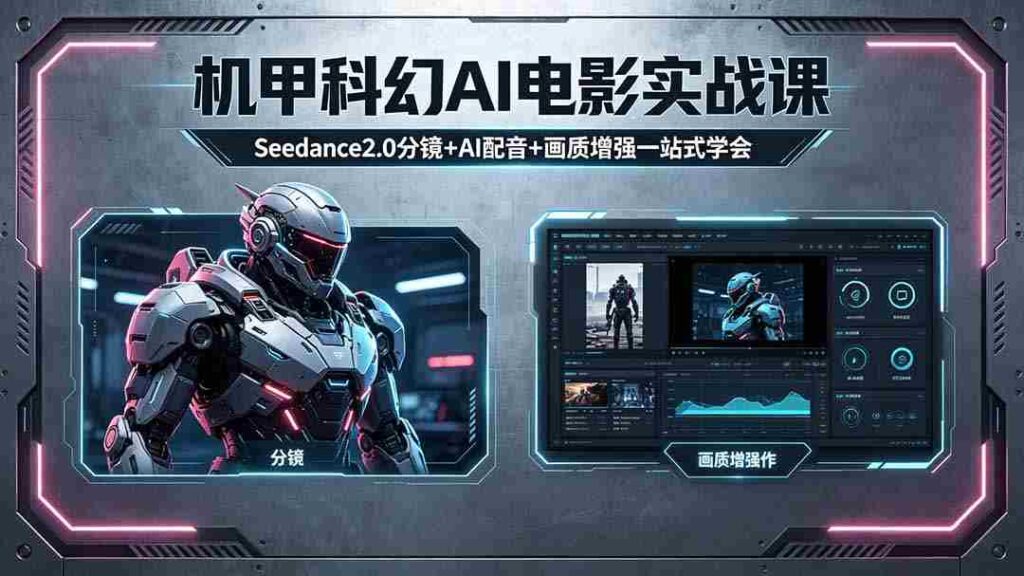 （18303期）机甲科幻 AI 电影实战课，Seedance2.0 分镜 + AI 配音 + 画质增强一站式学会